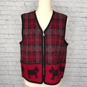 REQUIREMENTS Red Plaid Wool Scottie Dogs Vest sz M